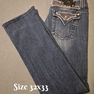 Miss Me Indigo Straight Leg Jeans with Embellished Pockets